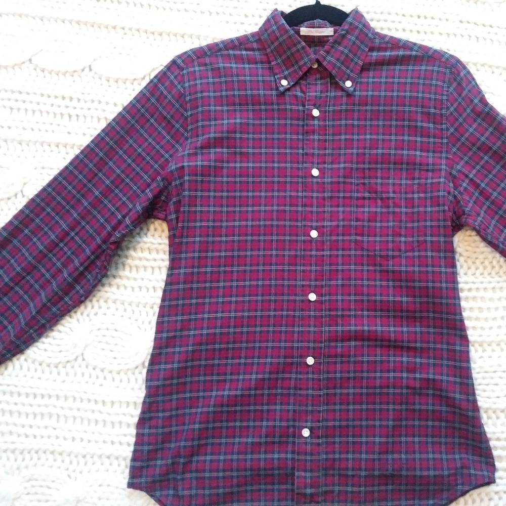 Barneys Coop New York Plaid Button Down Shirt Red